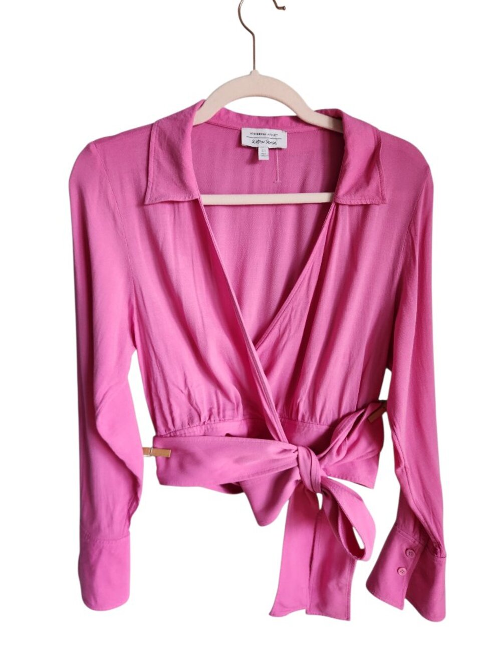 & Other Stories Shirt Blouse 10 Pink Belted Wrap Top V Neck Stockholm Atelier